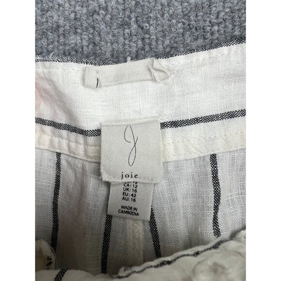 Joie 100% Linen Pants Women's 12 Beige Striped Belted Wide Leg NWT - Picture 2 of 10